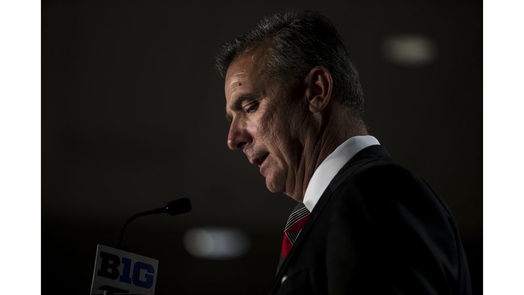 Ohio State Head Coach Urban Meyer addresses the media during Big Ten Football Media Days in Chicago on Tuesday, July 24, 2018. Meyer fired Wide Receivers coach Zach Smith on Monday amid allegations of domestic violence.