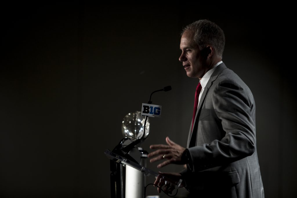 Maryland Head Coach DJ Durkin addresses the media during Big Ten Football Media Days in Chicago on Tuesday, July 24, 2018. (Nick Rohlman/The Daily Iowan)