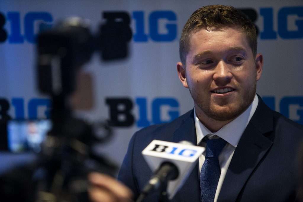 Iowa defensive end Parker Hesse addresses the media during Big Ten Football Media Days in Chicago on Tuesday, July 24, 2018. (Nick Rohlman/The Daily Iowan)