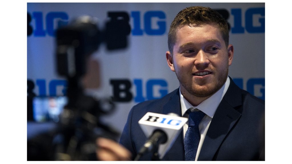 Iowa defensive end Parker Hesse addresses the media during Big Ten Football Media Days in Chicago on Tuesday, July 24, 2018. (Nick Rohlman/The Daily Iowan)