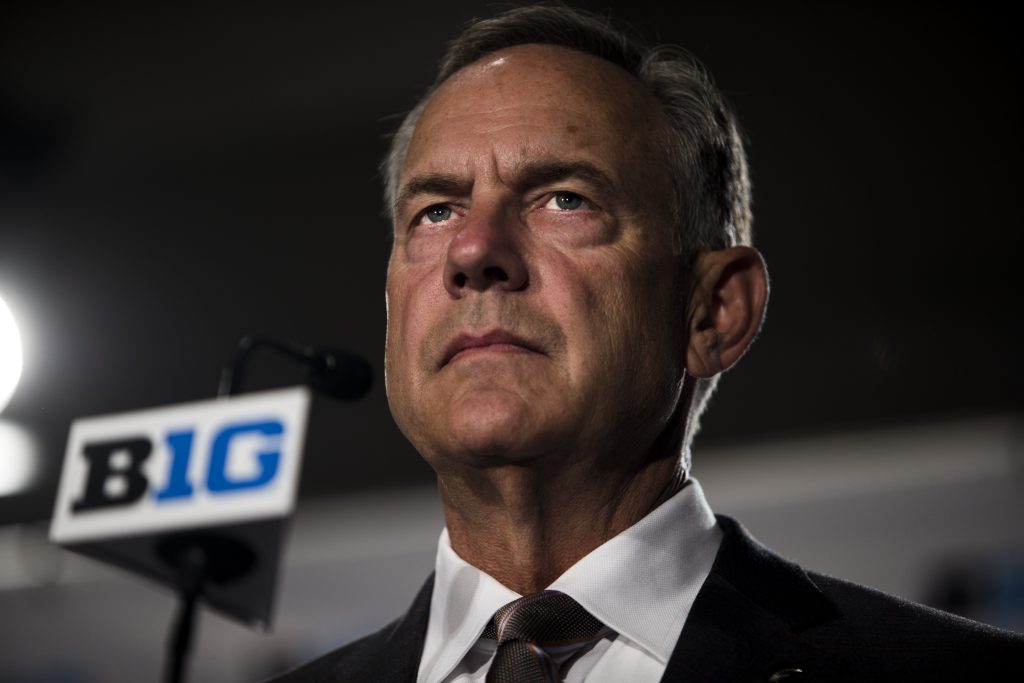 Michigan State Head Coach Mark Dantonio addresses the media during Big Ten Football Media Days in Chicago on Tuesday, July 24, 2018. (Nick Rohlman/The Daily Iowan)