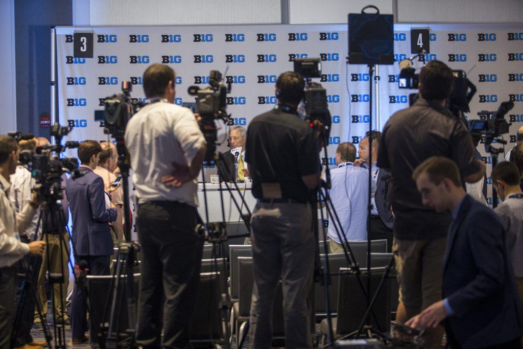 Iowa Head Coach Kirk Ferentz addresses the media during Big Ten Football Media Days in Chicago on Tuesday, July 24, 2018. (Nick Rohlman/The Daily Iowan)