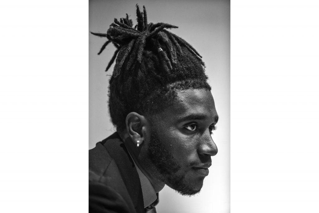 Indiana's Jonathan Crawford addresses the media during Big Ten Football Media Days in Chicago on Tuesday, July 24, 2018. (Nick Rohlman/The Daily Iowan)