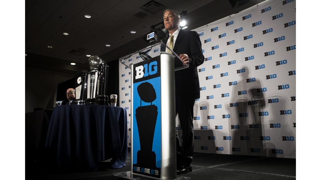 Iowa Head Coach Kirk Ferentz addresses the media during Big Ten Football Media Days in Chicago on Tuesday, July 24, 2018. (Nick Rohlman/The Daily Iowan)
