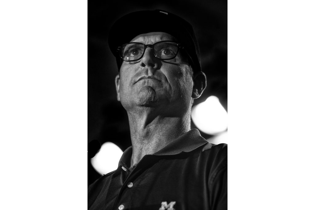 Michigan Head Coach Jim Harbaugh addresses the media during Big Ten Football Media Days in Chicago on Monday, July 23, 2018. (Nick Rohlman/The Daily Iowan)