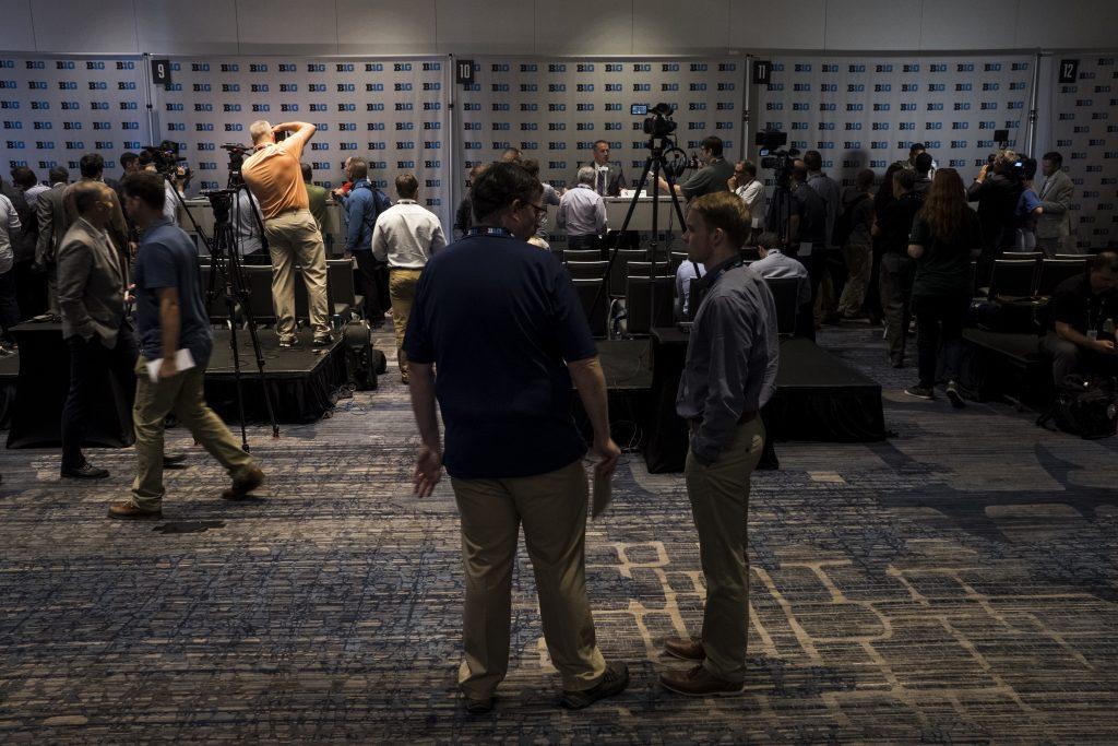 Coaches and players address the media during Big Ten Football Media Days in Chicago on Monday, July 23, 2018. (Nick Rohlman/The Daily Iowan)