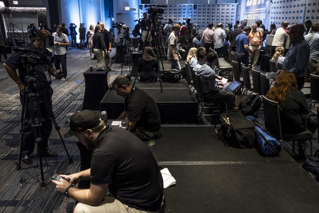 Coaches and players address the media during Big Ten Football Media Days in Chicago on Monday, July 23, 2018. (Nick Rohlman/The Daily Iowan)