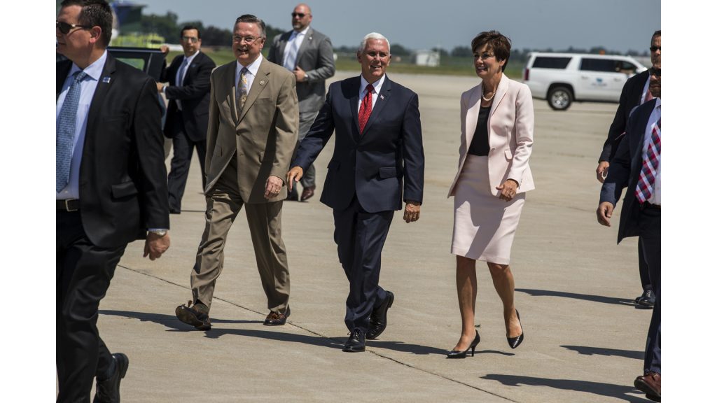 U.S. Representative Rod Blum, Vice President Mike Pence and Iowa Governor Kim Reynolds great supporters at the Eastern Iowa Airport in Cedar Rapids, IA on Wednesday, July 11, 2018. (Nick Rohlman/The Daily Iowan)
