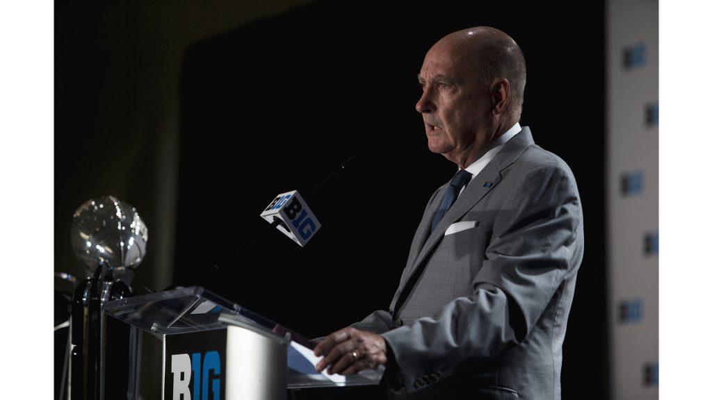 Big Ten Commissioner Jim Delany addresses the media at Big Ten Football Media Days in Chicago on Monday, July 23, 2018. (Nick Rohlman/The Daily Iowan)
