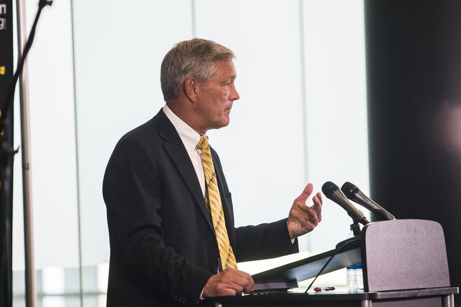 Iowa football head coach Kirk Ferentz speaks at a press conference in Carver-Hawkeye Arena during Iowa Football Media Day on Friday, August 10, 2018. Iowa will open the 2018 football season at home against Northern Illinois on Saturday, September 1. 