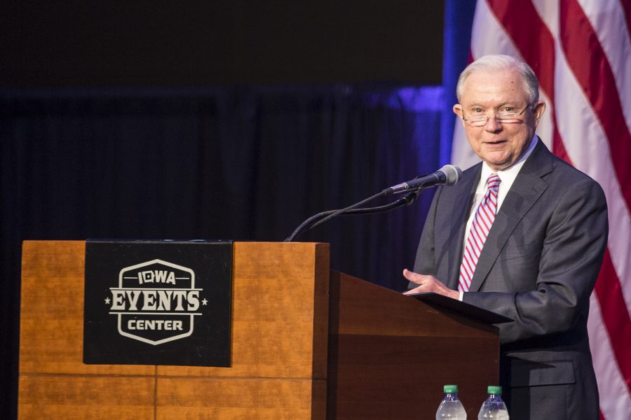 U.S. Attorney General Jeff Sessions spoke at the Eighth Circuit Judicial Conference at the Iowa Events Center in Des Moines Friday, August 17, 2018. Sessions spoke to a group of judges supporting President Trumps U.S. Supreme Court nomination, Brett Kavanaugh.