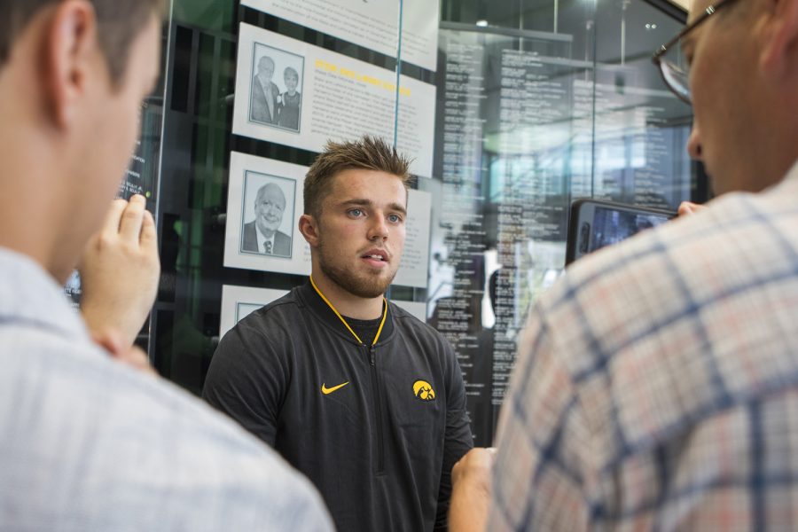 Iowa+football+wide+receiver+Nick+Easley+speaks+to+members+of+the+media+during+media+availability+at+the+Hansen+Football+Performance+Center+on+Tuesday%2C+August+28%2C+2018.+The+Hawkeyes+begin+their+season+on+Saturday%2C+September+1%2C+against+Northern+Illinois%2C+at+Kinnick+Stadium.+%28Lily+Smith%2FThe+Daily+Iowan%29