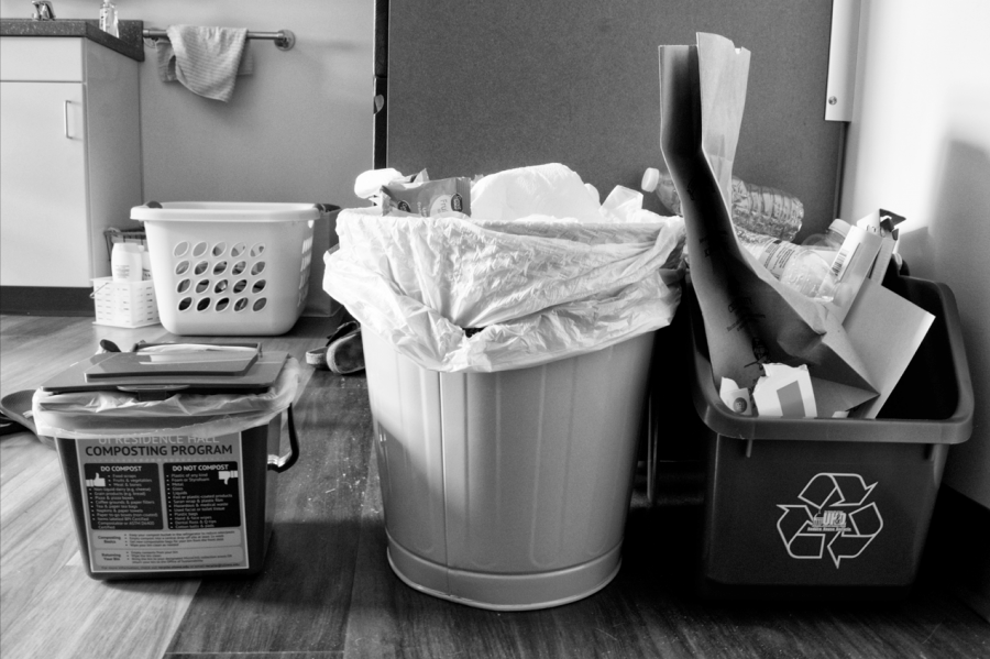 A composting bin is seen in a residents room at Catlett Hall on Tuesday, August 21, 2018. University of Iowa Housing and Dining and the Office of Sustainability have teamed up this year to offer residents the option of composting in their rooms. 
