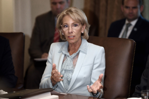Secretary of Education Betsy DeVos speaks during a Cabinet meeting in the Cabinet Room of the White House on Wednesday, July 18, 2018 in Washington, D.C. 