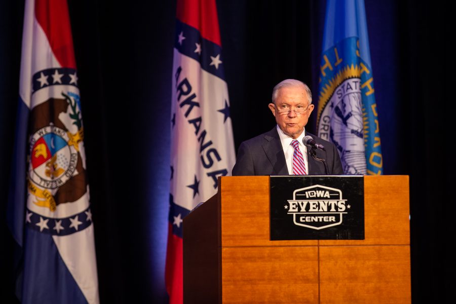U.S. Attorney General Jeff Sessions spoke at the Eighth Circuit Judicial Conference at the Iowa Events Center in Des Moines Friday, August 17. Sessions spoke to a group of judges supporting President Trumps U.S. Supreme Court nomination, Brett Kavanagh.