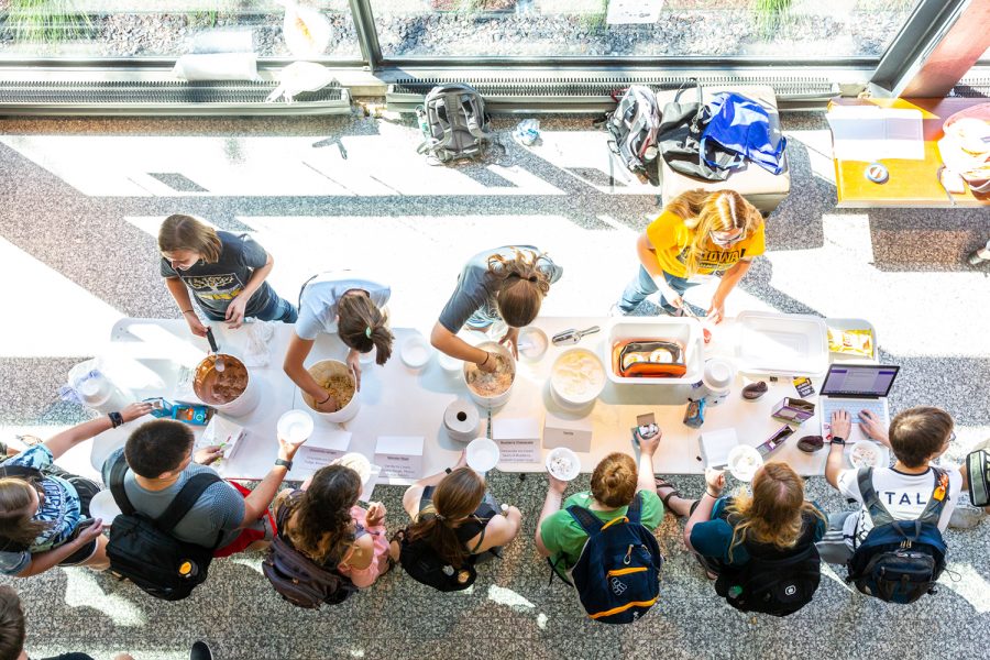 Members of the Honors College host an ice cream social called “Scoops for Scholars” in honor of the college’s 60th anniversary in the Blank Honors Center atrium on Wednesday, Sept. 12, 2018.