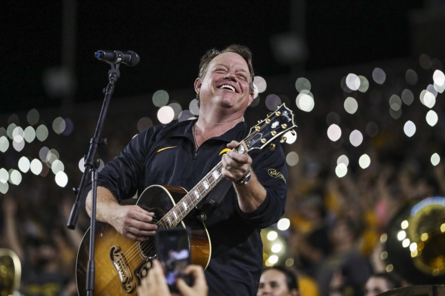 Musician Pat Green performs at halftime during the Iowa/UNI football game at Kinnick Stadium on Saturday, Sept. 15, 2018. The Hawkeyes defeated the Panthers, 38-14.