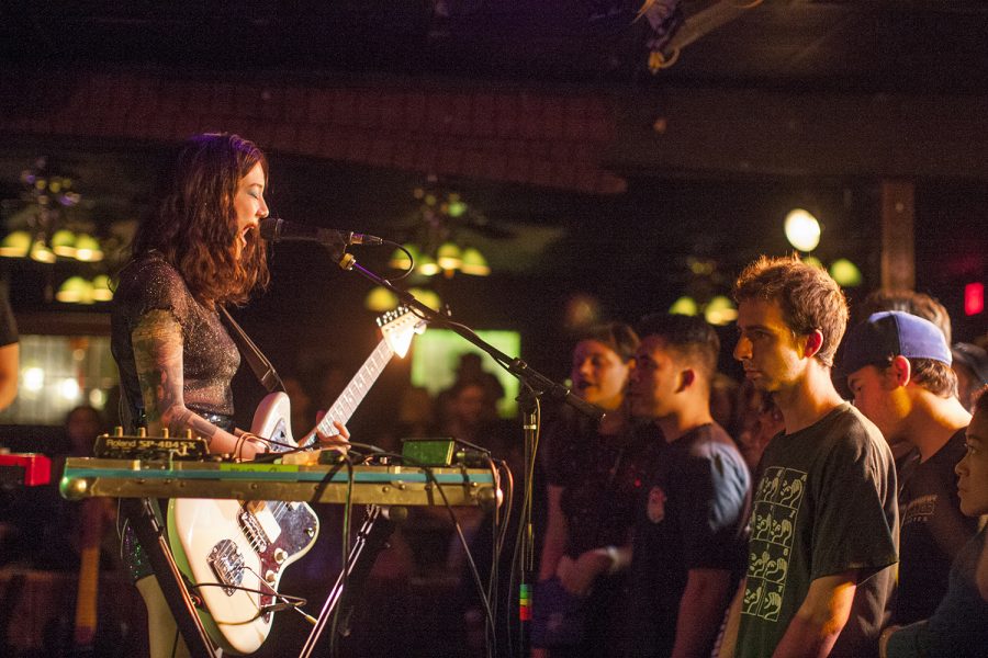 Michelle Zauner, lead singer for Japanese Breakfast, performs during Japanese Breakfast's performance at The Mill on Sept. 19, 2018. Japanese Breakfast is an alternative band that has released two albums; Psychopomp and Soft Sounds from Another Planet. (Katie Goodale/The Daily Iowan).