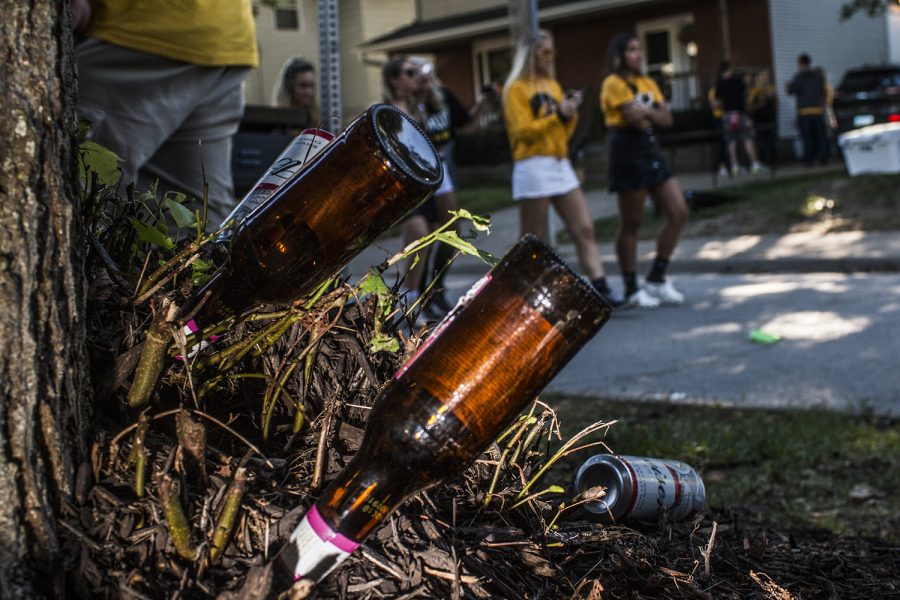 Beer bottles are seen at a tailgate on Saturday, September 22, 2018. Both Hawkeye and Badger fans tailgated throughout Iowa City prior to the Iowa vs. Wisconsin  football game. (Katina Zentz/The Daily Iowan)