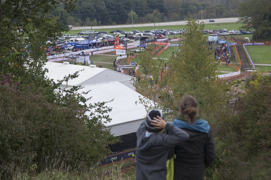 Fans look down Mt. Krumpit during the third day of Jingle Cross on the Johnson County Fairgrounds on Sunday, Sept. 30, 2018.