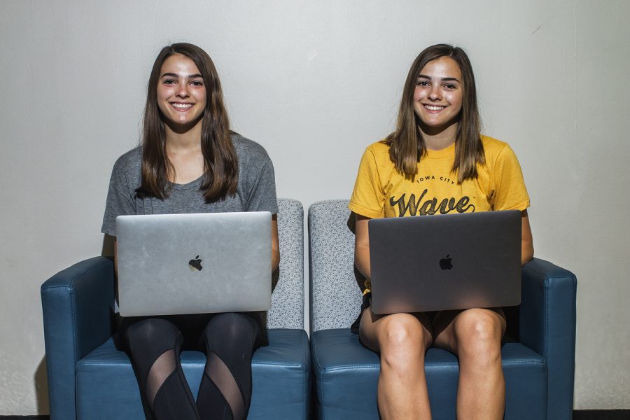 From left: UI sophomores Megan and Ciera Stitz pose for a portrait in the Adler Journalism Building on Tuesday, Sept. 18, 2018. The duo produces YouTube videos and have over 1 million subscribers.
