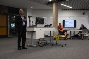 Dr. M. R. Rajagopal speaks at the College of Nursing on Monday, Sept. 17, 2018. Rajagopal was nominated for the 2018 Nobel Peace Prize for his work establishing Pallative care centers and services throughout India. 