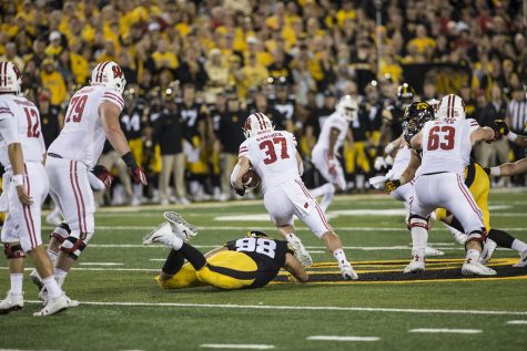 Wisconsins Garrett Groshek avoids a tackle during a football game between Iowa and Wisconsin on Saturday, Sept. 22, 2018. The Badgers defeated the Hawkeyes, 28-17. 