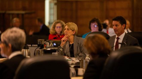 UI interim Provost Sue Curry speaks to the state Board of Regents during the Academic Affairs Committee meeting in the IMU on Wednesday, Sept. 12, 2018. 