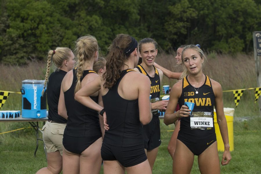 Hawkeyes regroup after the Hawkeye Invitational at Ashton Cross Country course on Friday, Aug. 31, 2018. The Hawkeyes were defeated by Iowa State 24-56.