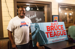 City Council candidate Bruce Teague stands by his election sign at Billys High Hat Diner on Tuesday, September 4, 2018. Teague received the second highest number of votes overall.