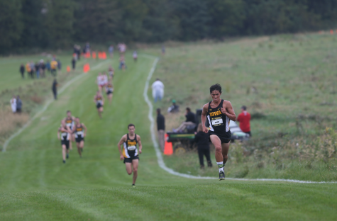 Hawkeye runner Daniel Soto sprints towards the finish line in 2nd place at Ashton Cross Country Course on Oct. 1, 2016.