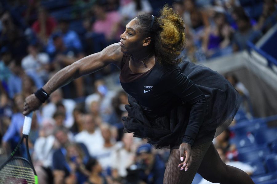 Serena Williams (USA) during her first round at the 2018 U.S. Open at Billie Jean National Tennis Center in New York City on Aug. 27, 2018. (Corinne Dubreuil/Abaca Press/TNS)