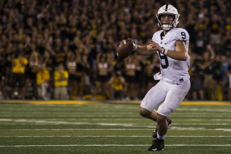 Penn State quarterback Trace McSorley throws during the 4th quarter of Iowas game against Penn State at Kinnick Stadium on Sept. 23, 2017. Penn State defeated Iowa 21-19 on a last second touchdown past.