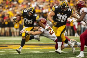 Iowa running back Torren Young during Iowas game against Iowa State at Kinnick Stadium on Saturday, Sept. 8, 2018. The Hawkeyes defeated the Cyclones 13-3.