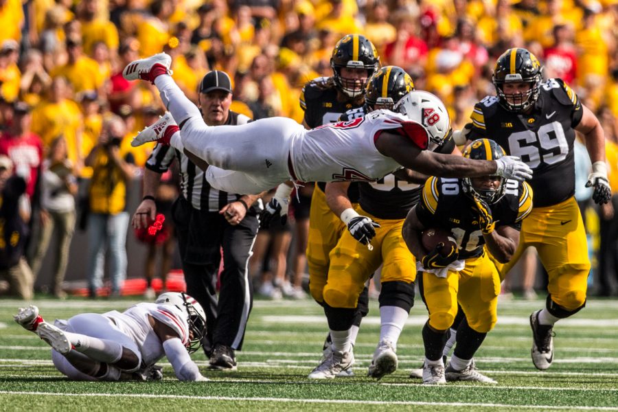 Iowa+running+back+Mehki+Sargent+carries+the+ball+during+Iowas+game+against+Northern+Illinois+at+Kinnick+Stadium+on+Saturday%2C+Sept.+1%2C+2018.+The+Hawkeyes+defeated+the+Huskies+33-7.