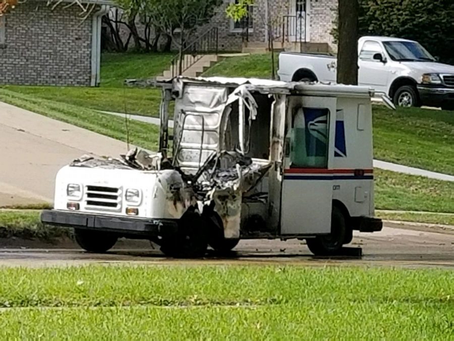 A mail truck is seen after catching fire on Sept. 24 at 2:45 p.m. on N. First Avenue.