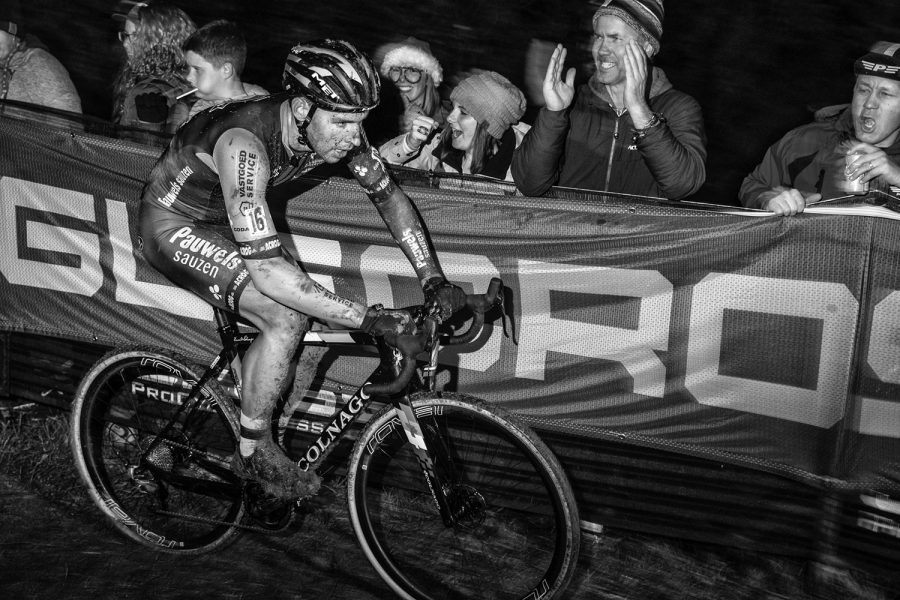 Belgium's Diether Sweeck rides during the UCI Elite Men C2 night race at the Jingle Cross Cyclo-Cross festival on Friday, September 28, 2018. Sweeck won the C2 race with a time of 56:21.