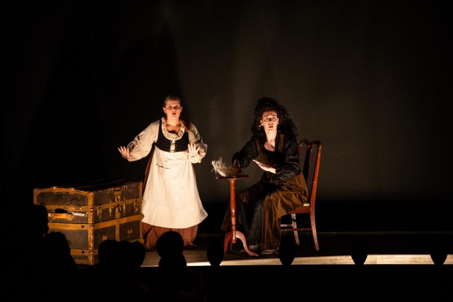 Actors rehearse during a dress rehearsal of Northanger Abbey at the UI Theatre building on Oct. 1, 2018. Northanger Abbey opens on Oct. 5 and will run through Oct. 13.