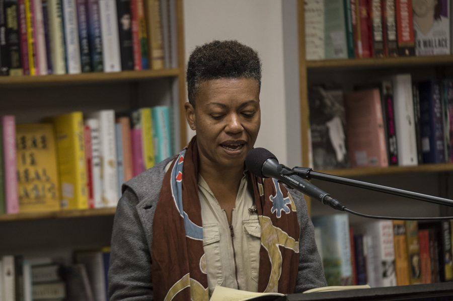Anastacia Renee spoke during the Prairie Lights reading on Oct. 2, 2018. The well-known, civic poet read from her collections.