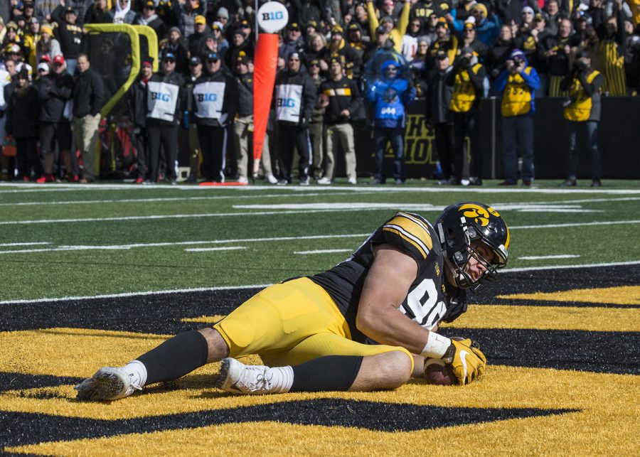 during the Iowa vs. Maryland game at Kinnick stadium on Saturday Oct. 20, 2018. The Hawkeyes defeated the Terrapins 23-0. (Katie Goodale/The Daily Iowan)