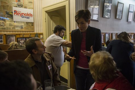 Kim Reynolds addresses supporters during her visit to the Hamburg Inn in Iowa City on Thursday Oct. 25, 2018. Reynolds visited with fans and addressed media questions about the upcoming elections. 
