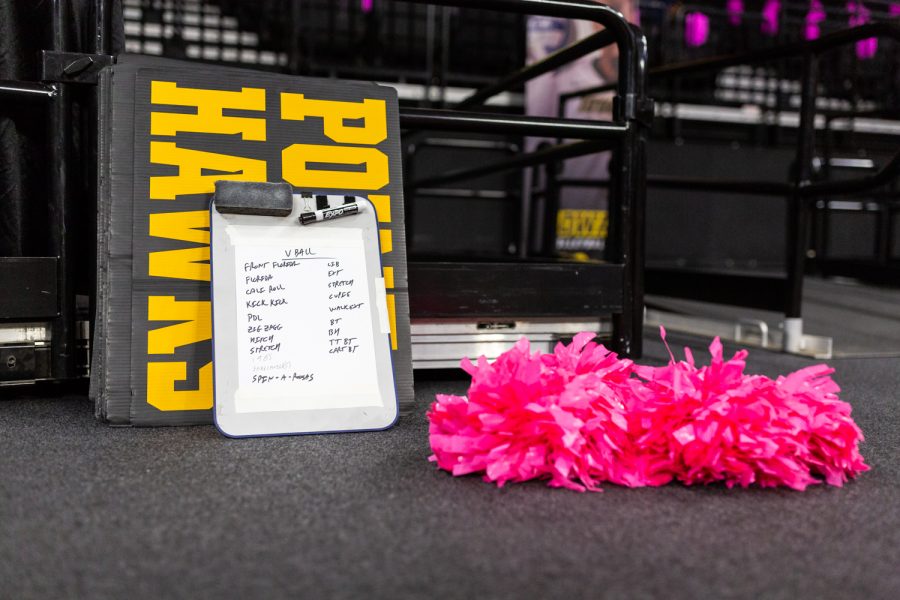 Iowa cheerleading gear before a volleyball match against Wisconsin on Saturday, Oct. 6, 2018. The Hawkeyes defeated the number six ranked Badgers 3-2. 