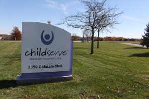 The ChildServe sign is seen in Coralville. 