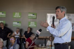 Iowa gubernatorial candidate Fred Hubbell speaks at a campaign event at the Big Grove Brewery in Iowa City on June 3.