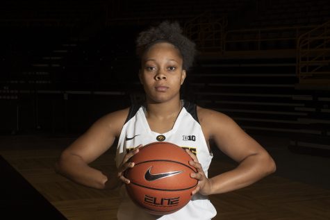 Iowa guard Tania Davis poses for a portrait during the Iowa womens basketball media day at Carver-Hawkeye Arena on Wednesday, Oct. 31, 2018. The Hawkeyes begin their season at against Guilford College at Carver on Tuesday, Nov. 6. 