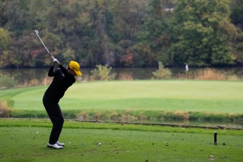 Iowa sophomore Brett Permann tees off during the Diane Thomason Invitational at Finkbine Golf Course on Sept. 30, 2018.The Hawkeyes placed first overall.   