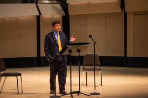Sacha E. Kopp speaks during a forum as one of four candidates for the University of Iowas Dean of the College of Liberal Arts and Sciences at Voxman Concert Hall on Monday, October 15, 2018. Previously, Kopp has served as the Dean of the College of Arts and Sciences at Stony Brook University and the Associate Dean for Undergraduate Education of the College of Natural Sciences for the University of Texas at Austin.