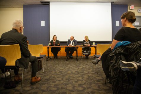 Candidates answer questions during the Iowa City Public Library Director Candidate Forum on Monday, Oct. 29, 2018. The Iowa City Public Library is seeking a new director after Susan Craig retires in December. Craig has served as Library Director for 24 years.