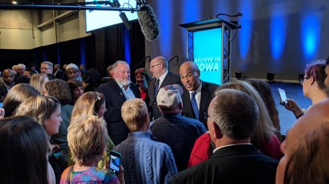 Sen. Cory Booker, D-N.J., interacts with the crowd at the Iowa Democratic Partys fall gala at HyVee Hall in Des Moines on Saturday, Oct. 6, 2018.  There is speculation that Booker will launch a 2020 presidential campaign, though he has not announced plans to do so yet.