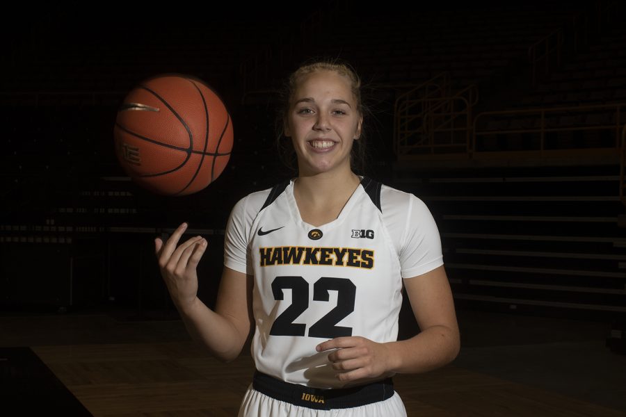 Iowa guard Kathleen Doyle poses for a portrait during the Iowa women's basketball media day at Carver-Hawkeye Arena on Wednesday, October 31, 2018. The Hawkeyes begin their season at against Dakota Wesleyan at Carver on Tuesday, November 6. 